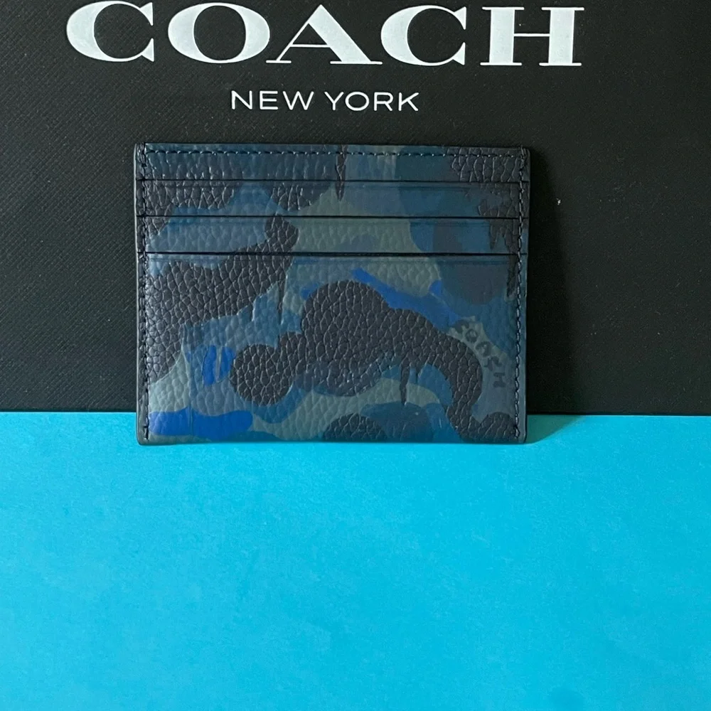 NWT Coach Card Case With Camo Print Blue/Midnight Navy